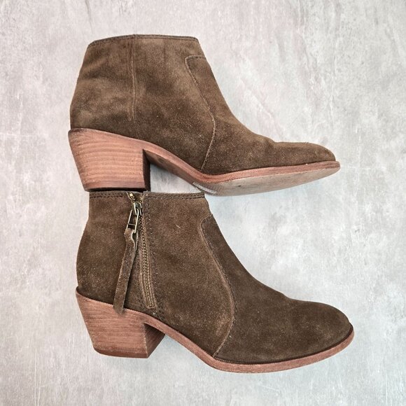 Madewell Western Ankle Booties  7.5 Dark Green Suede Low Block Heel Boots - Picture 5 of 12